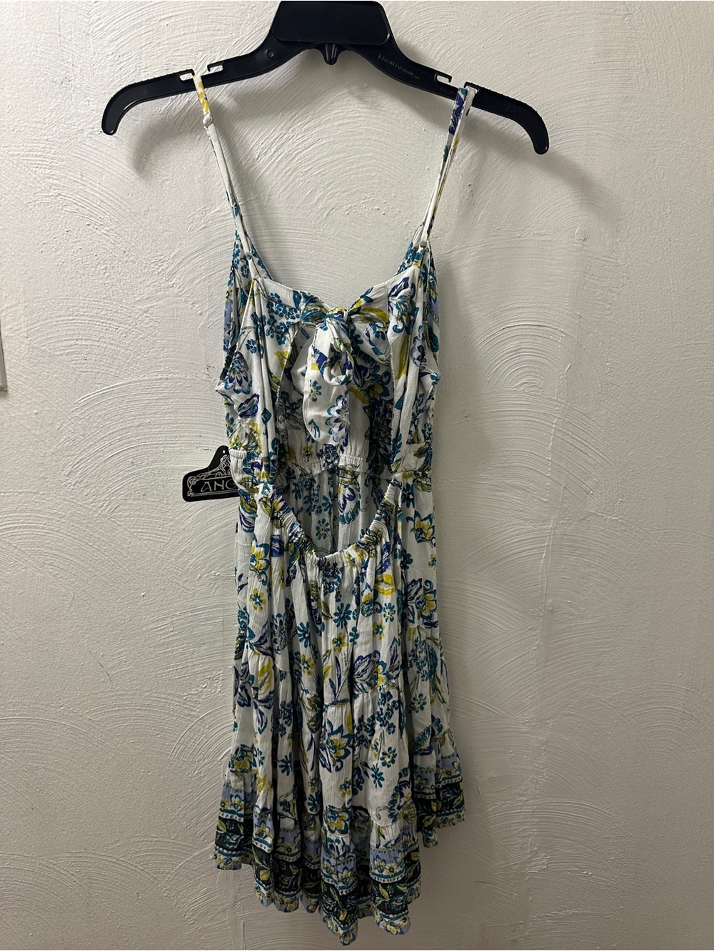 NWT Angie Womens White Blue Floral Tie Back Mini Dress Large - Picture 4 of 11